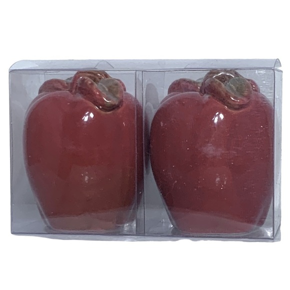 Salt Pepper Shakers Ceramic Apples Rustic Autumn Harvest Artisan Hand Painted - Picture 7 of 15